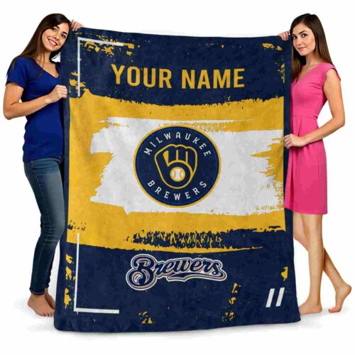 personalized milwaukee brewers paint strokes navy blue white blanket fashion forward