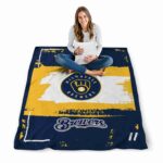 personalized milwaukee brewers paint strokes navy blue white blanket high quality