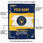 personalized milwaukee brewers paint strokes navy blue white blanket new arrival