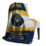 personalized milwaukee brewers paint strokes navy blue white blanket top rated