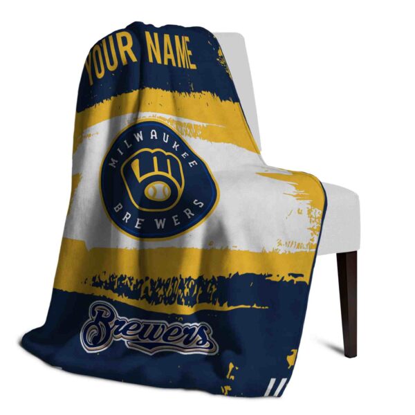 personalized milwaukee brewers paint strokes navy blue white blanket top rated