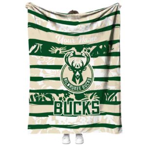 personalized milwaukee bucks floral stripes green white blanket best selling