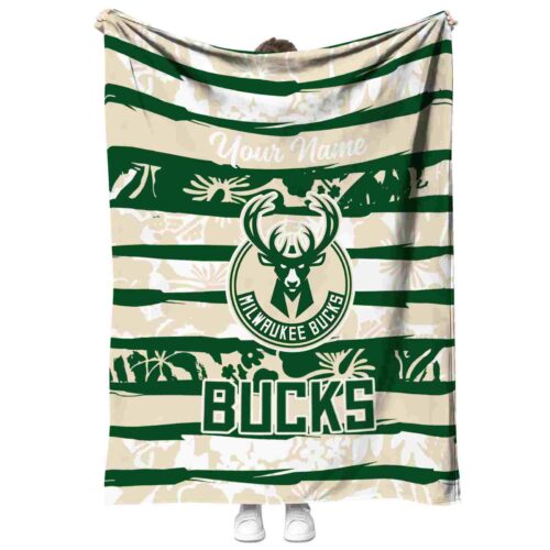 personalized milwaukee bucks floral stripes green white blanket best selling
