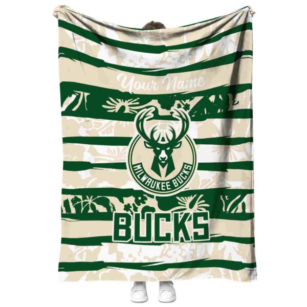 personalized milwaukee bucks floral stripes green white blanket best selling