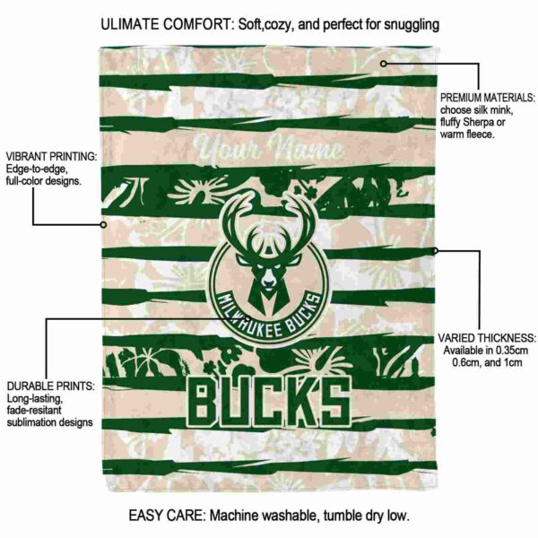 personalized milwaukee bucks floral stripes green white blanket new arrival