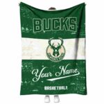 personalized milwaukee bucks grunge texture green white blanket best selling