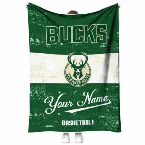 personalized milwaukee bucks grunge texture green white blanket best selling