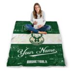 personalized milwaukee bucks grunge texture green white blanket high quality