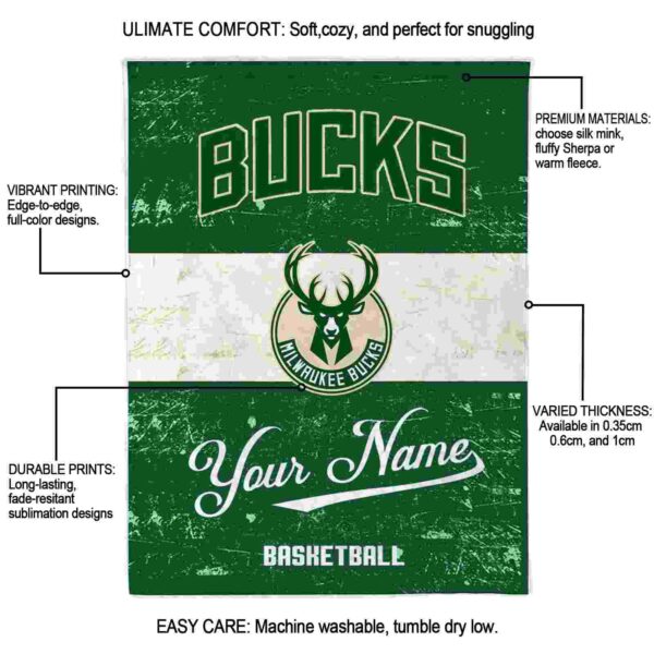personalized milwaukee bucks grunge texture green white blanket new arrival