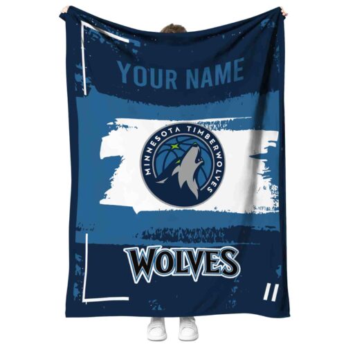 personalized minnesota timberwolves paint strokes midnight blue white blanket best selling