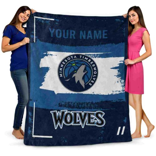 personalized minnesota timberwolves paint strokes midnight blue white blanket fashion forward