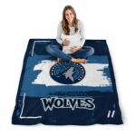 personalized minnesota timberwolves paint strokes midnight blue white blanket best selling