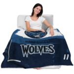 personalized minnesota timberwolves paint strokes midnight blue white blanket best selling