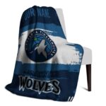 personalized minnesota timberwolves paint strokes midnight blue white blanket best selling