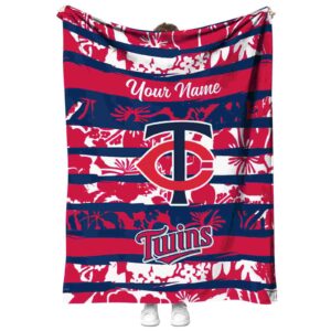 personalized minnesota twins floral stripes navy white blanket best selling