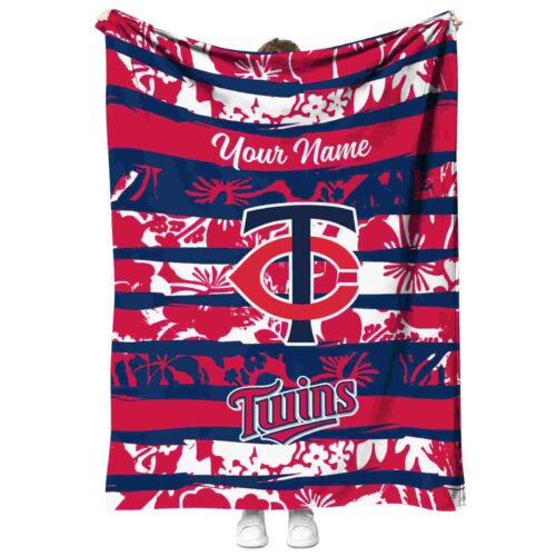 personalized minnesota twins floral stripes navy white blanket best selling