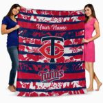 personalized minnesota twins floral stripes navy white blanket best selling