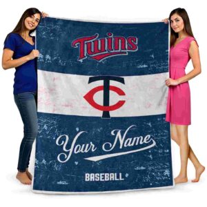 personalized minnesota twins grunge texture navy white blanket fashion forward