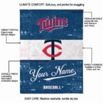 personalized minnesota twins grunge texture navy white blanket best selling