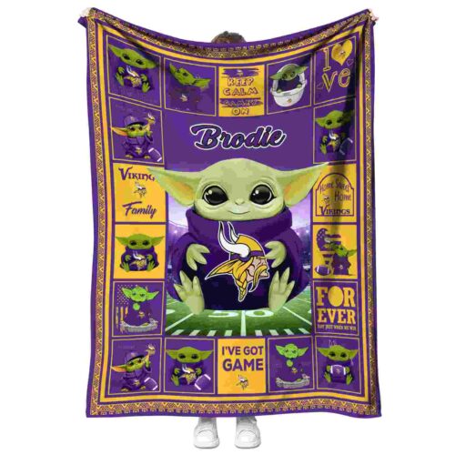 personalized minnesota vikings baby yoda purple blanket best selling
