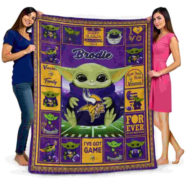 personalized minnesota vikings baby yoda purple blanket fashion forward