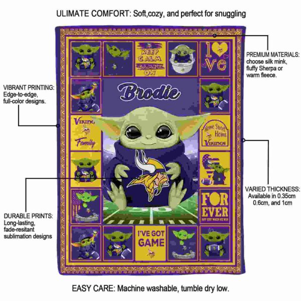 personalized minnesota vikings baby yoda purple blanket new arrival