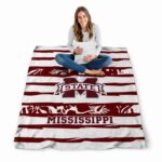 personalized mississippi state bulldogs floral stripes maroon white blanket high quality