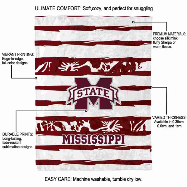 personalized mississippi state bulldogs floral stripes maroon white blanket new arrival