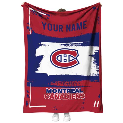 personalized montreal canadiens paint strokes red white blanket best selling