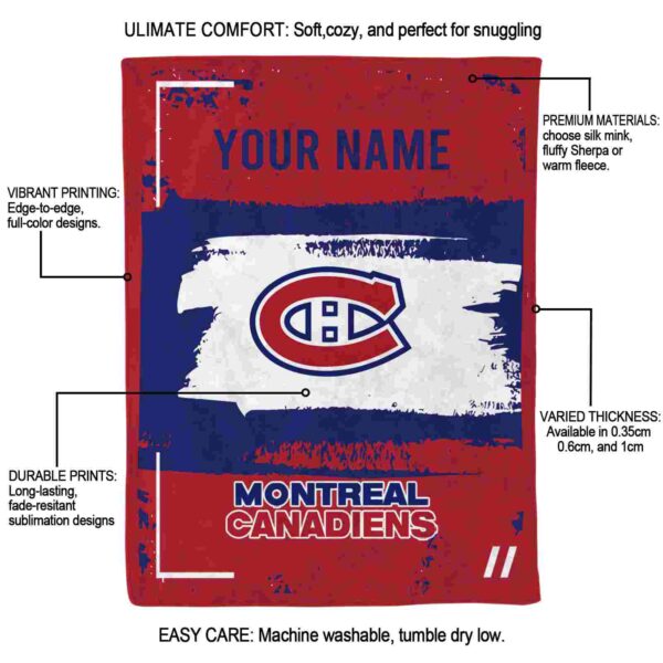 personalized montreal canadiens paint strokes red white blanket new arrival