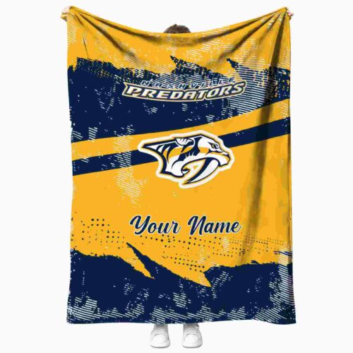 personalized nashville predators grunge streaks gold blanket best selling