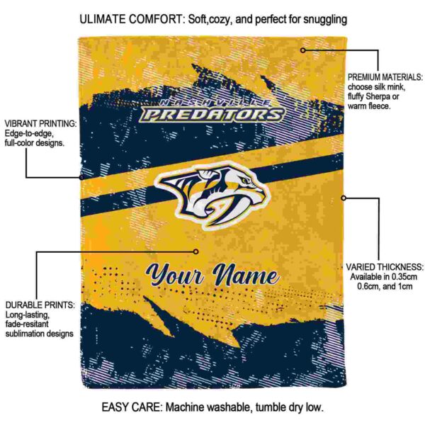 personalized nashville predators grunge streaks gold blanket new arrival