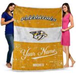personalized nashville predators grunge texture gold white blanket best selling