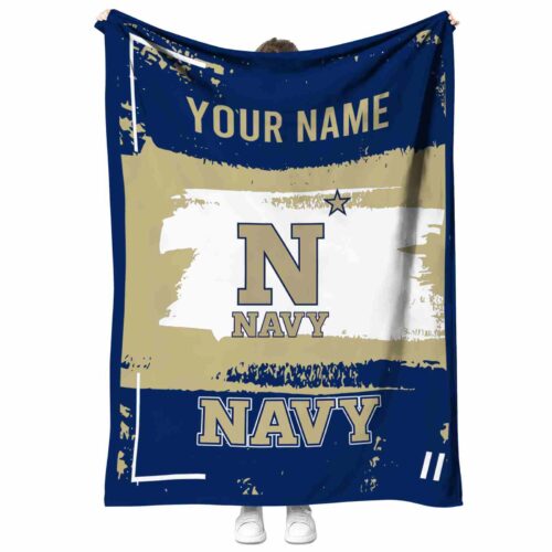 personalized navy midshipmen paint strokes blue white blanket best selling