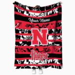 personalized nebraska cornhuskers floral stripes red white blanket best selling