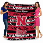 personalized nebraska cornhuskers floral stripes red white blanket best selling