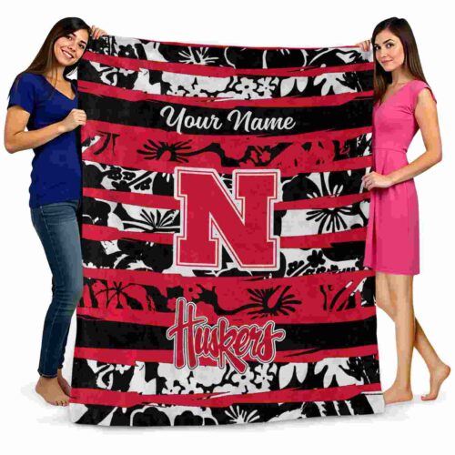 personalized nebraska cornhuskers floral stripes red white blanket fashion forward