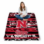 personalized nebraska cornhuskers floral stripes red white blanket best selling