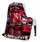 personalized nebraska cornhuskers floral stripes red white blanket best selling