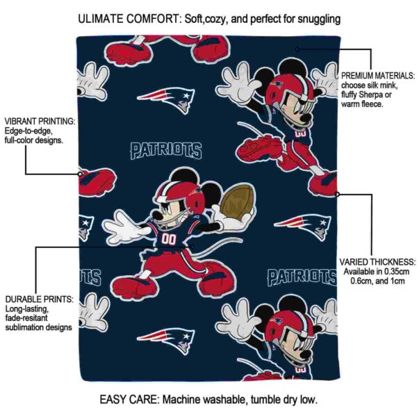 personalized new england patriots mickey blue blanket new arrival
