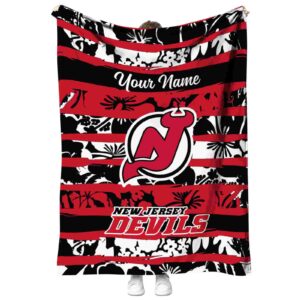 personalized new jersey devils floral stripes red white blanket best selling