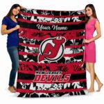 personalized new jersey devils floral stripes red white blanket best selling