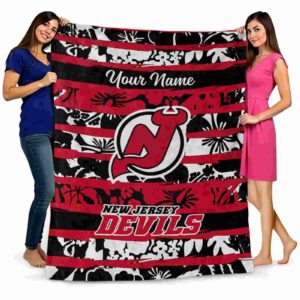 personalized new jersey devils floral stripes red white blanket fashion forward