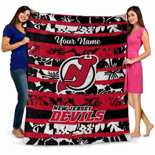 personalized new jersey devils floral stripes red white blanket fashion forward
