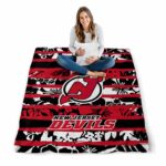 personalized new jersey devils floral stripes red white blanket best selling
