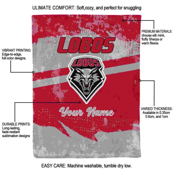 personalized new mexico lobos grunge streaks red blanket new arrival