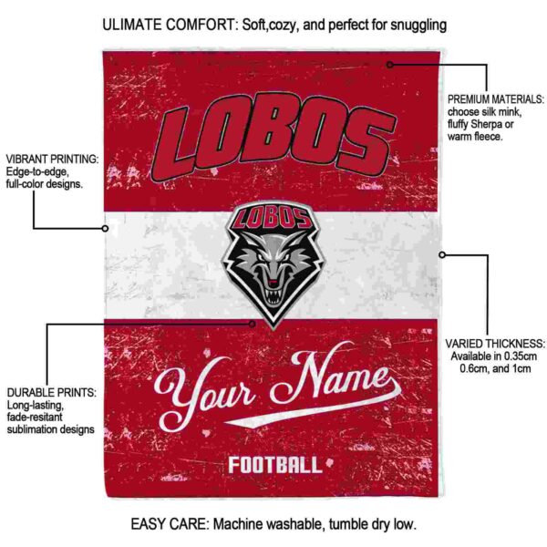 personalized new mexico lobos grunge texture red white blanket new arrival
