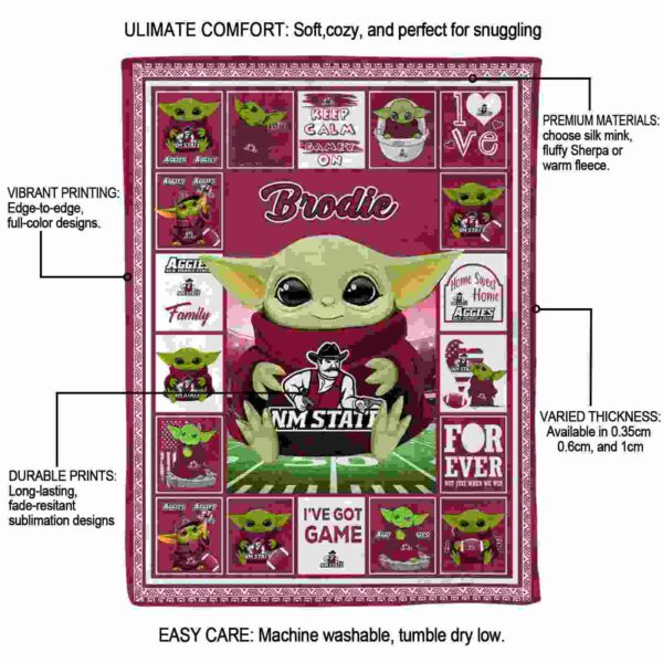 personalized new mexico state aggies baby yoda crimson blanket new arrival