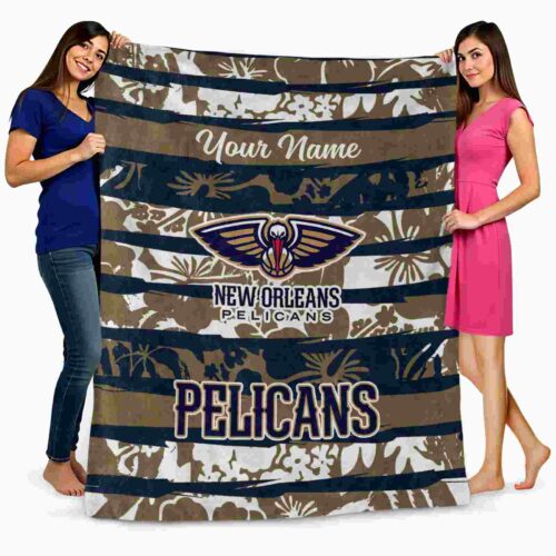 personalized new orleans pelicans floral stripes navy white blanket fashion forward