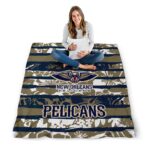 personalized new orleans pelicans floral stripes navy white blanket best selling